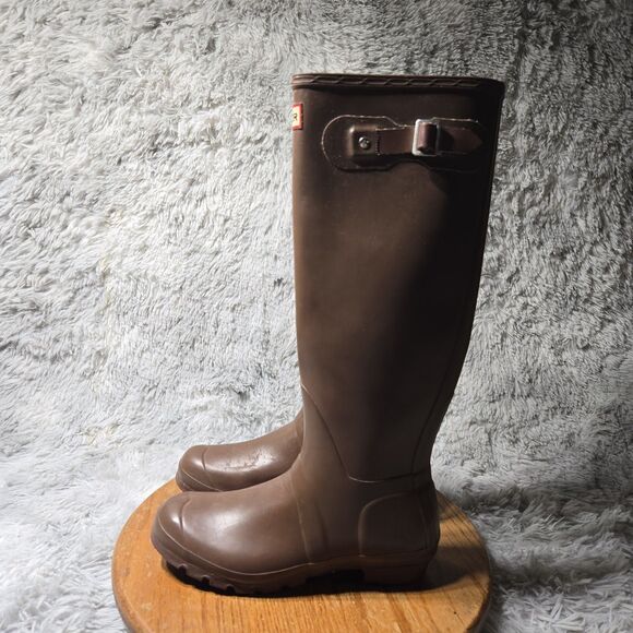 SOLDHunter Original Scotland Womens 8 Mens 7 Brown Wellies Rain Muck Knee High - Picture 1 of 14